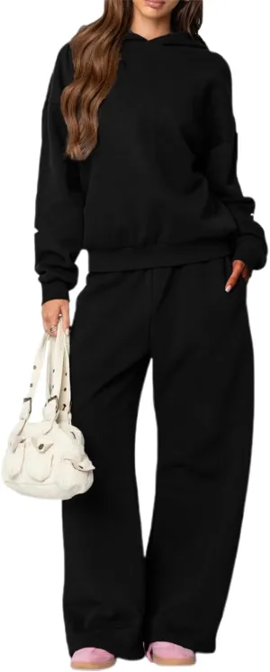 2 Piece Outfits for Women Bow Print Long Sleeve Oversized Hoodie Wide Leg Sweatpants with Pockets Sweatsuit Sets