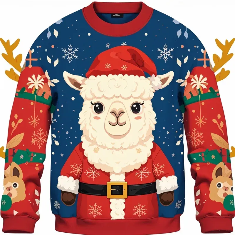 2024-2025 Cute Ugly Christmas Sweater Fashion Trend Funny Animals 3D Printed Sweatshirt