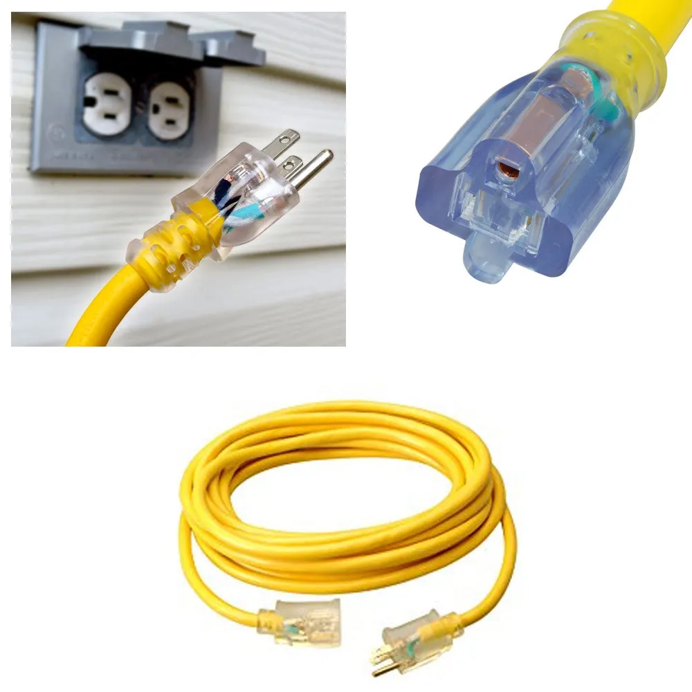 25 Ft Extension Cord Gauge Heavy Duty Grounded Lit End UL 16/3 Outdoor Indoor !