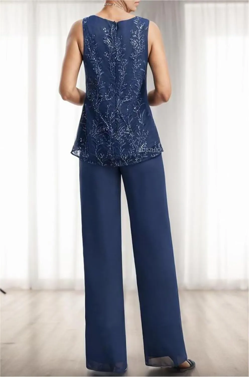 3 Pieces Mother of The Bride Pant Suits for Women Dressy Lace Appliques Formal Wedding Dress with Jacket