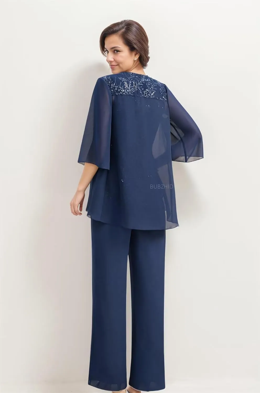 3 Pieces Mother of The Bride Pant Suits for Women Dressy Lace Appliques Formal Wedding Dress with Jacket