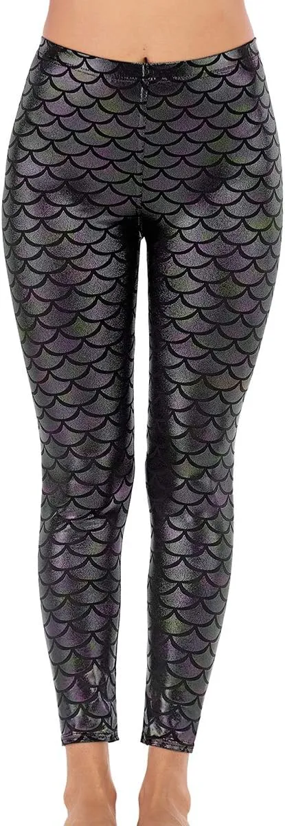 Alaroo Halloween Shiny Fish Scale Mermaid Leggings for Women Pants S-4XL