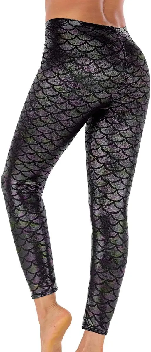 Alaroo Halloween Shiny Fish Scale Mermaid Leggings for Women Pants S-4XL