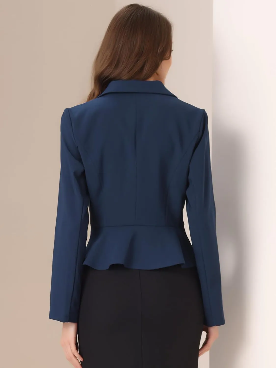 Allegra K Work Short Blazer for Women's Lapel Collar Long Sleeve Ruffle Casual Office Jacket