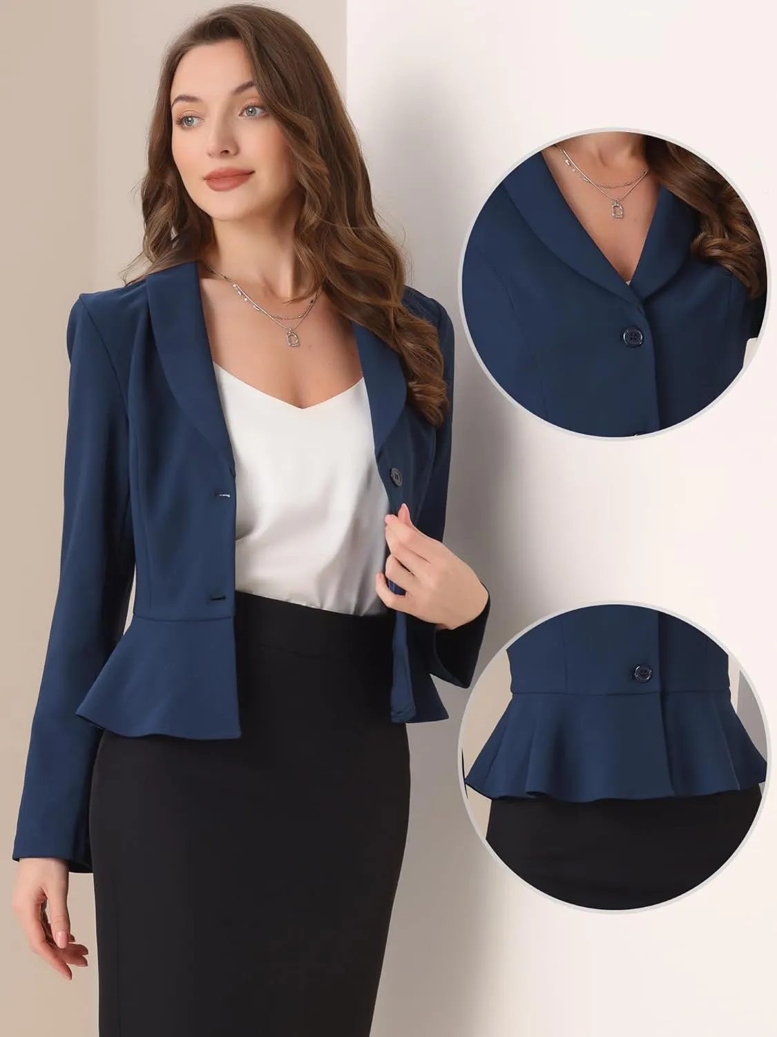 Allegra K Work Short Blazer for Women's Lapel Collar Long Sleeve Ruffle Casual Office Jacket