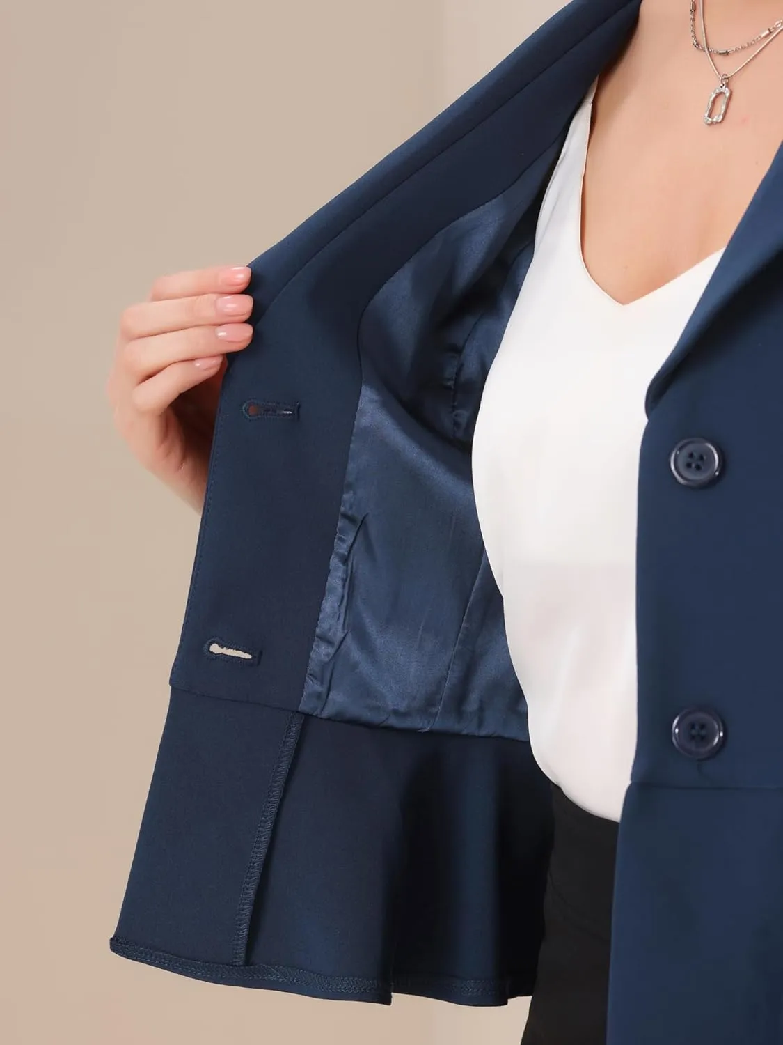 Allegra K Work Short Blazer for Women's Lapel Collar Long Sleeve Ruffle Casual Office Jacket