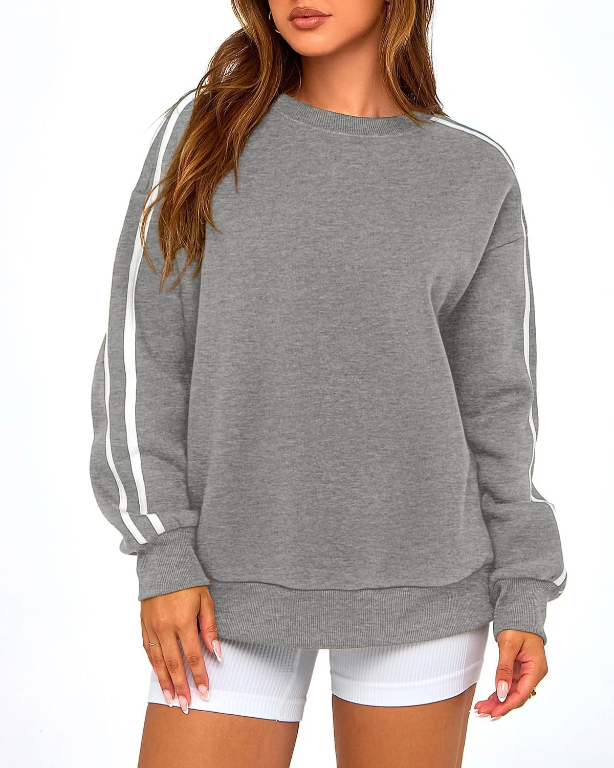 Amkoyam Womens Oversized Sweatshirts 2024 Casual Fall Crew Neck Color Block Long Sleeve Loose Pullover Top Y2K Clothes
