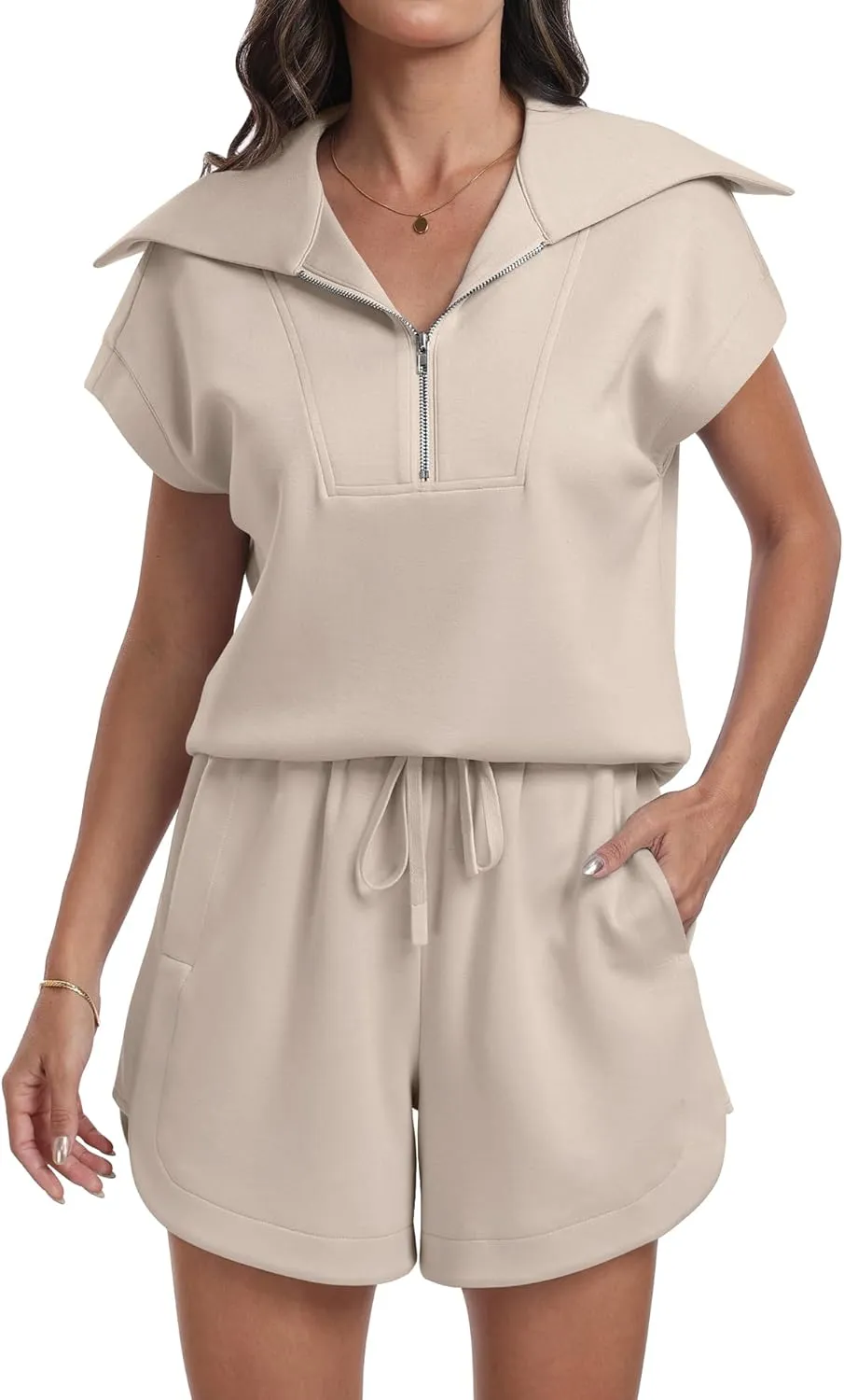 ANRABESS Two Piece Sets for Women Summer Half Zip Short Set Sweatsuit 2 Piece Outfits Sweat Lounge Sets Tracksuit