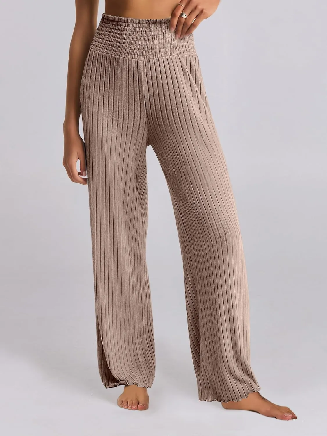 ANRABESS Women 2 Piece Lounge Pajamas Sets Casual Ribbed Knit Long Sleeve Top Pants Matching Set 2025 Fall Outfits Clothes