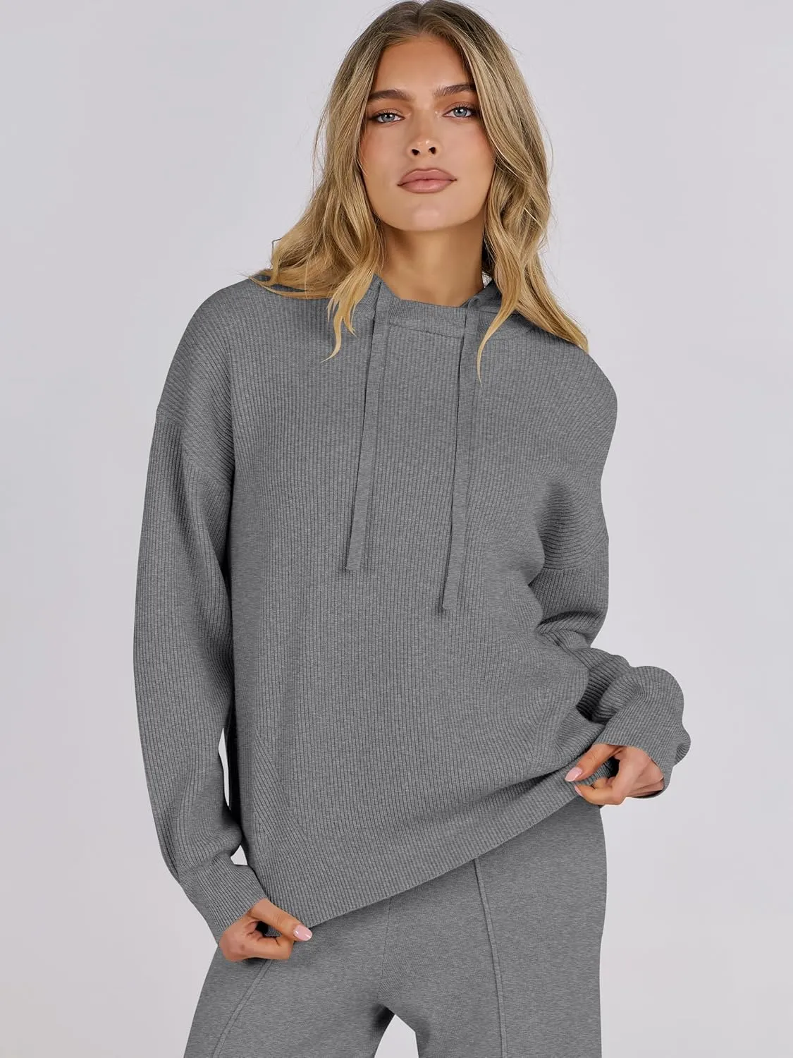 ANRABESS Women 2 Piece Outfits Sweater Sets Loose Long Sleeve Hoodies Knit Pullover Wide Leg Pants 2025 Fall Lounge Sweatsuit