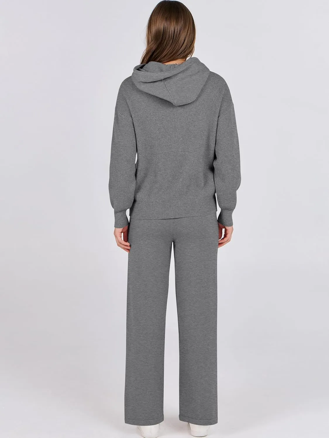 ANRABESS Women 2 Piece Outfits Sweater Sets Loose Long Sleeve Hoodies Knit Pullover Wide Leg Pants 2025 Fall Lounge Sweatsuit