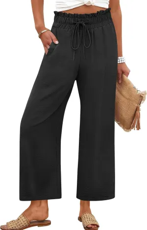 ANRABESS Women 2025 Summer Casual Flowy Loose High Waist Boho Wide Leg Cropped Palazzo Lounge Beach Vacation Pants Trousers
