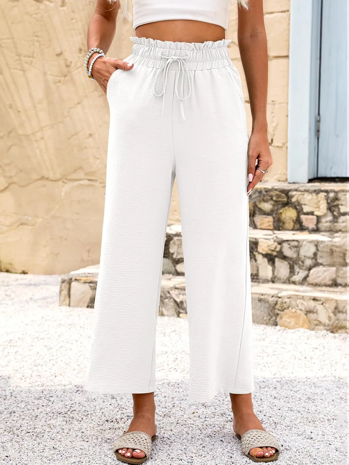 ANRABESS Women 2025 Summer Casual Flowy Loose High Waist Boho Wide Leg Cropped Palazzo Lounge Beach Vacation Pants Trousers