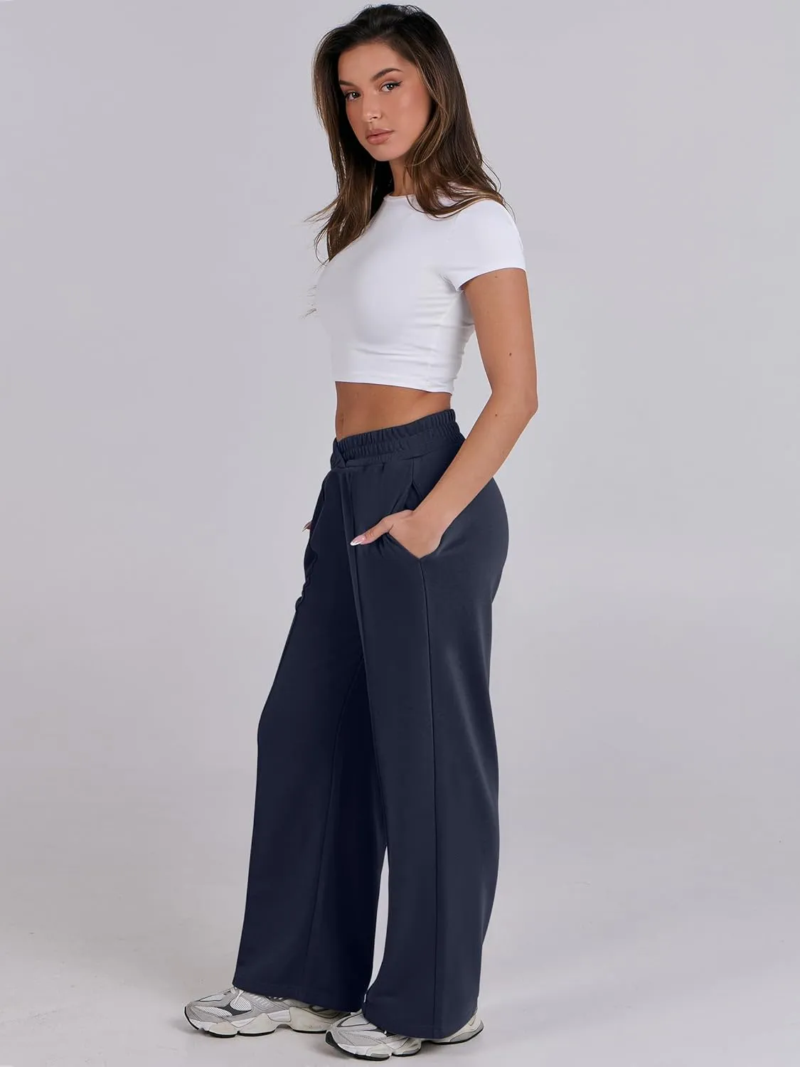 ANRABESS Women Asymmetric High Waist Wide Straight Leg Sweatpants with Pockets 2024 Fall Trendy Sweat Jogger Pants