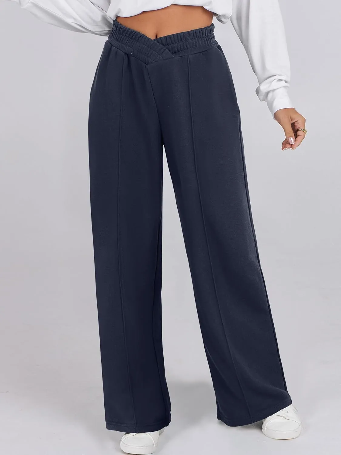 ANRABESS Women Asymmetric High Waist Wide Straight Leg Sweatpants with Pockets 2024 Fall Trendy Sweat Jogger Pants