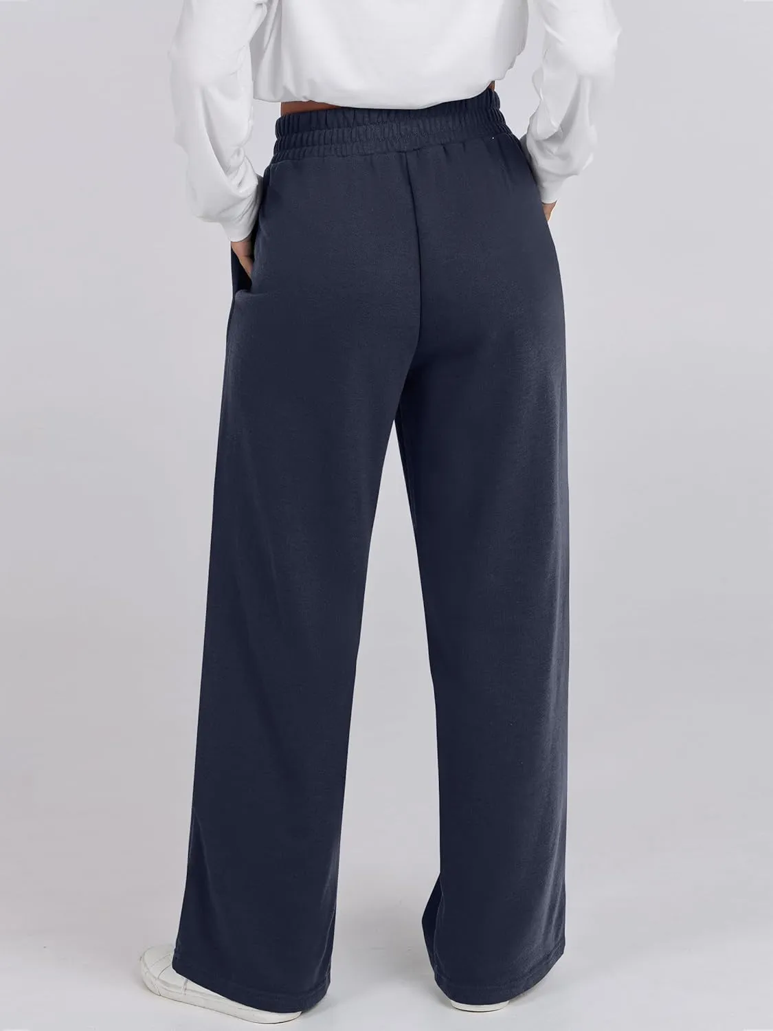 ANRABESS Women Asymmetric High Waist Wide Straight Leg Sweatpants with Pockets 2024 Fall Trendy Sweat Jogger Pants