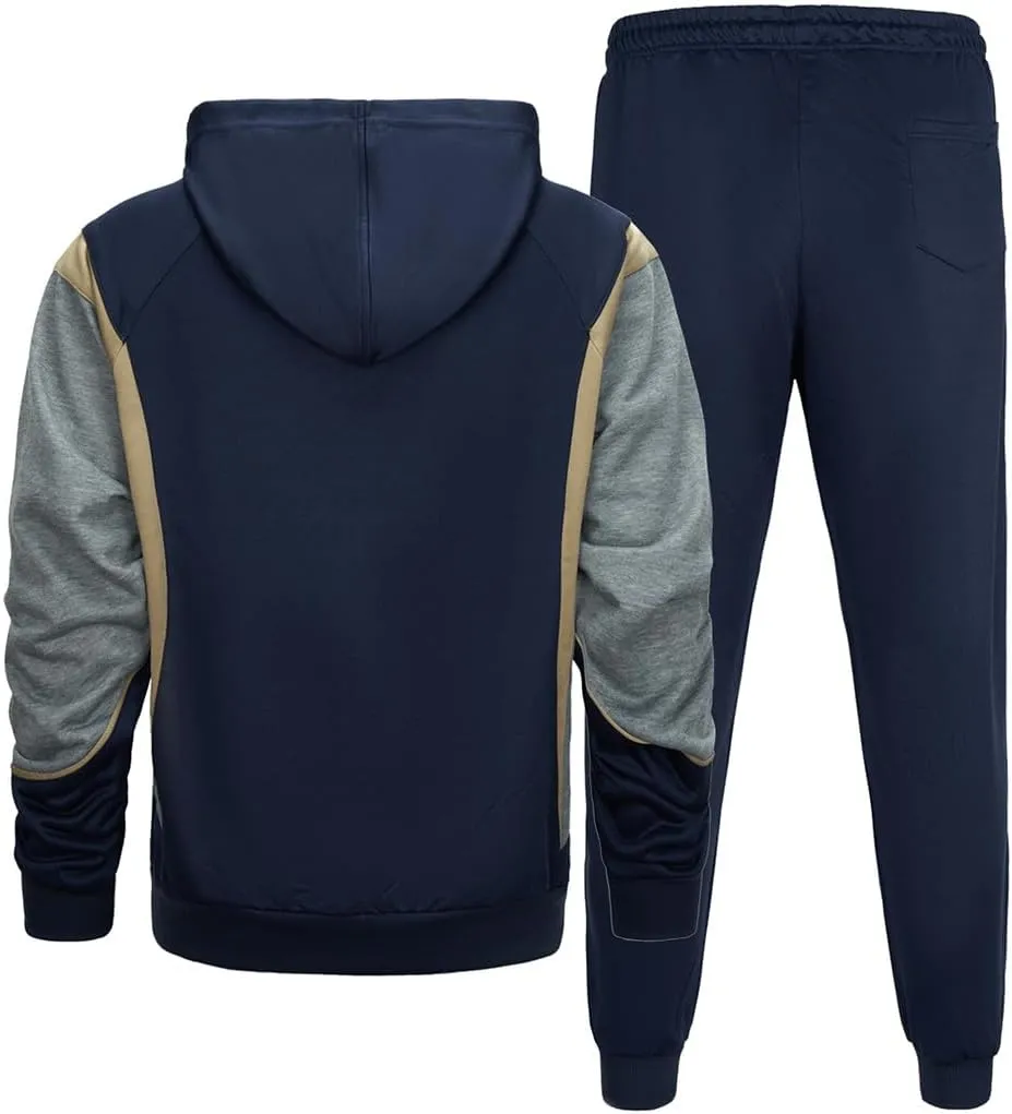 AOTORR Men's Hooded Athletic Tracksuit Sweatsuit Long Sleeve Full-Zip Jogging Sweatpants 2 Piece Patchwork Sportsuits