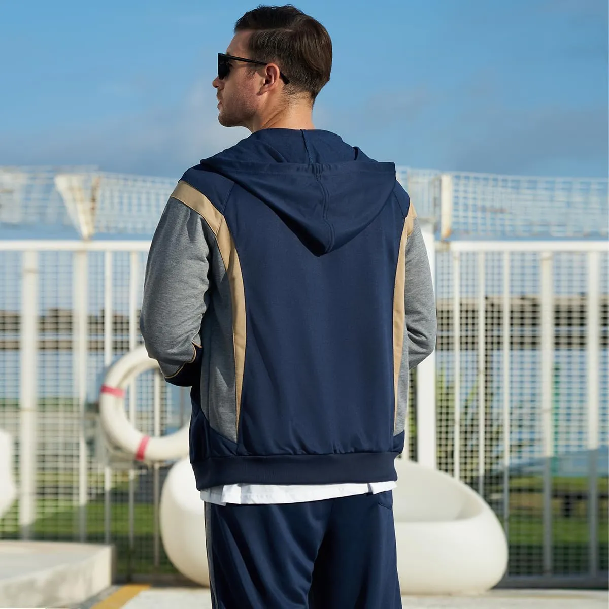 AOTORR Men's Hooded Athletic Tracksuit Sweatsuit Long Sleeve Full-Zip Jogging Sweatpants 2 Piece Patchwork Sportsuits