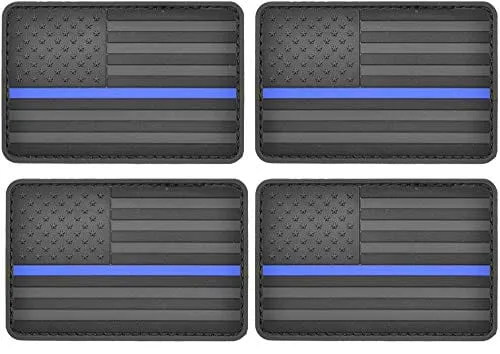 ASA Techmed 4 Pack US USA Flag Patch Thin Blue Line Police PVC Emblem Military Iron On Sew On Tactical Morale Patch for Hats Backpacks Caps Jackets   More