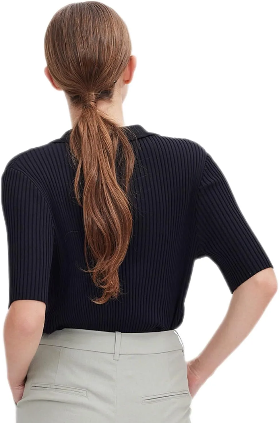 ASSUAL Women Short Sleeve Polo Sweater Lightweight Casual Button Down Cardigan Knit Top