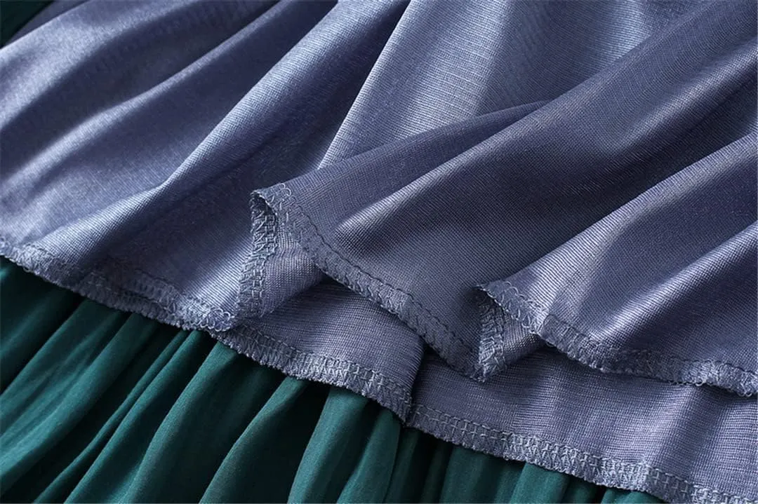 Autumn Women Pleated Midi Skirts Female Vintage Casual Elastic Solid Party Long Skirt