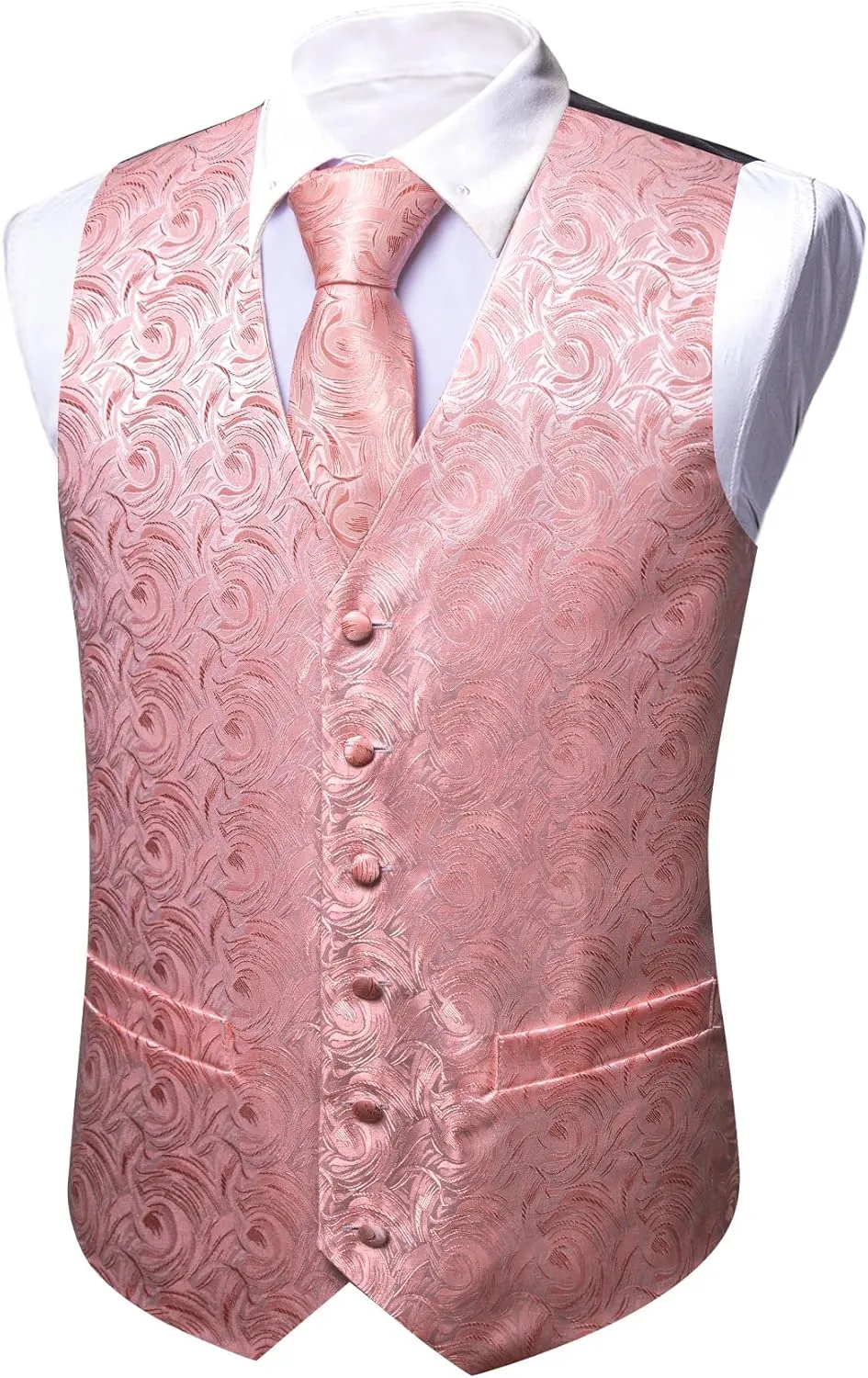 Barry.Wang Mens Paisley V-neck Suit Vest Formal/Leisure Silk Jacquard Waistcoat Tie Set 5PCS