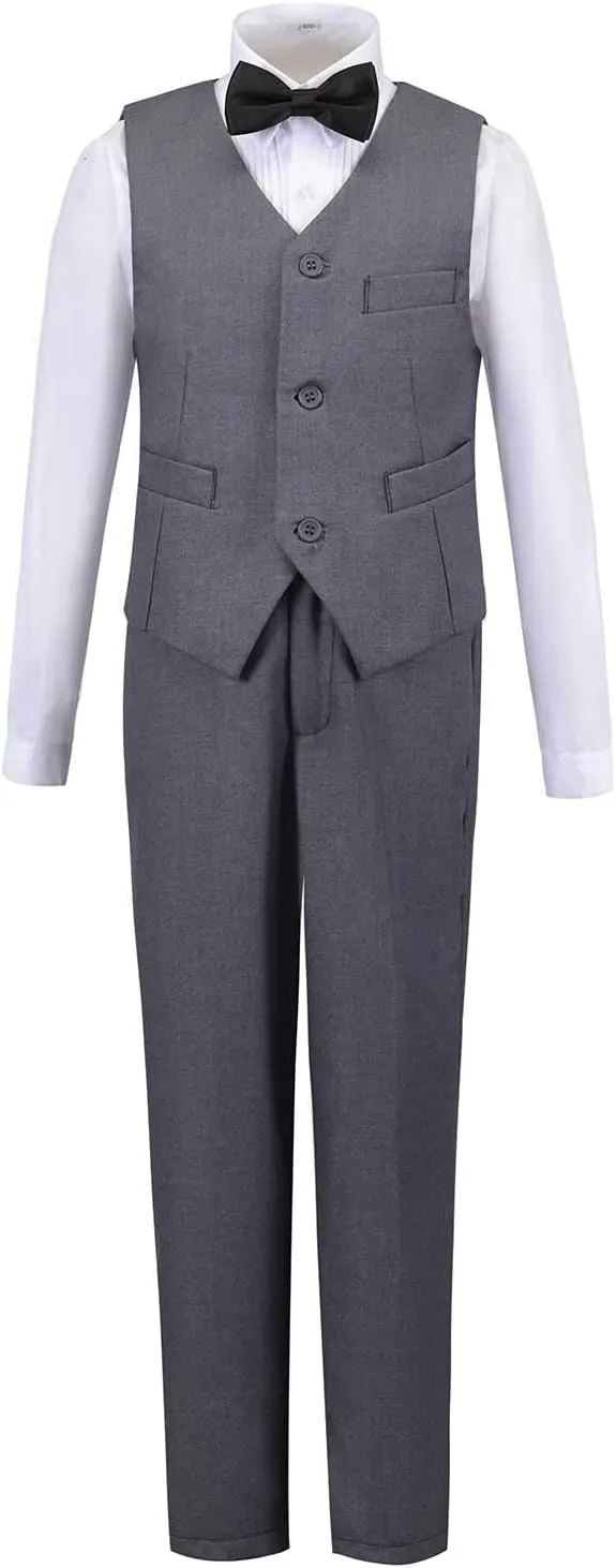 Boys Suit Set Formal Dress Shirt with Bowtie Vest Pants Toddler Boy Tuxedo Suits