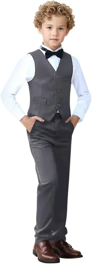 Boys Suit Set Formal Dress Shirt with Bowtie Vest Pants Toddler Boy Tuxedo Suits