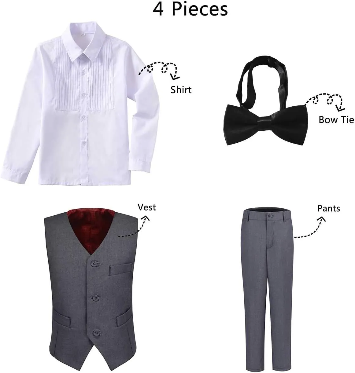 Boys Suit Set Formal Dress Shirt with Bowtie Vest Pants Toddler Boy Tuxedo Suits