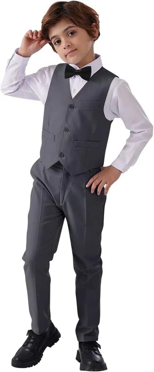 Boys Suit Set Formal Dress Shirt with Bowtie Vest Pants Toddler Boy Tuxedo Suits