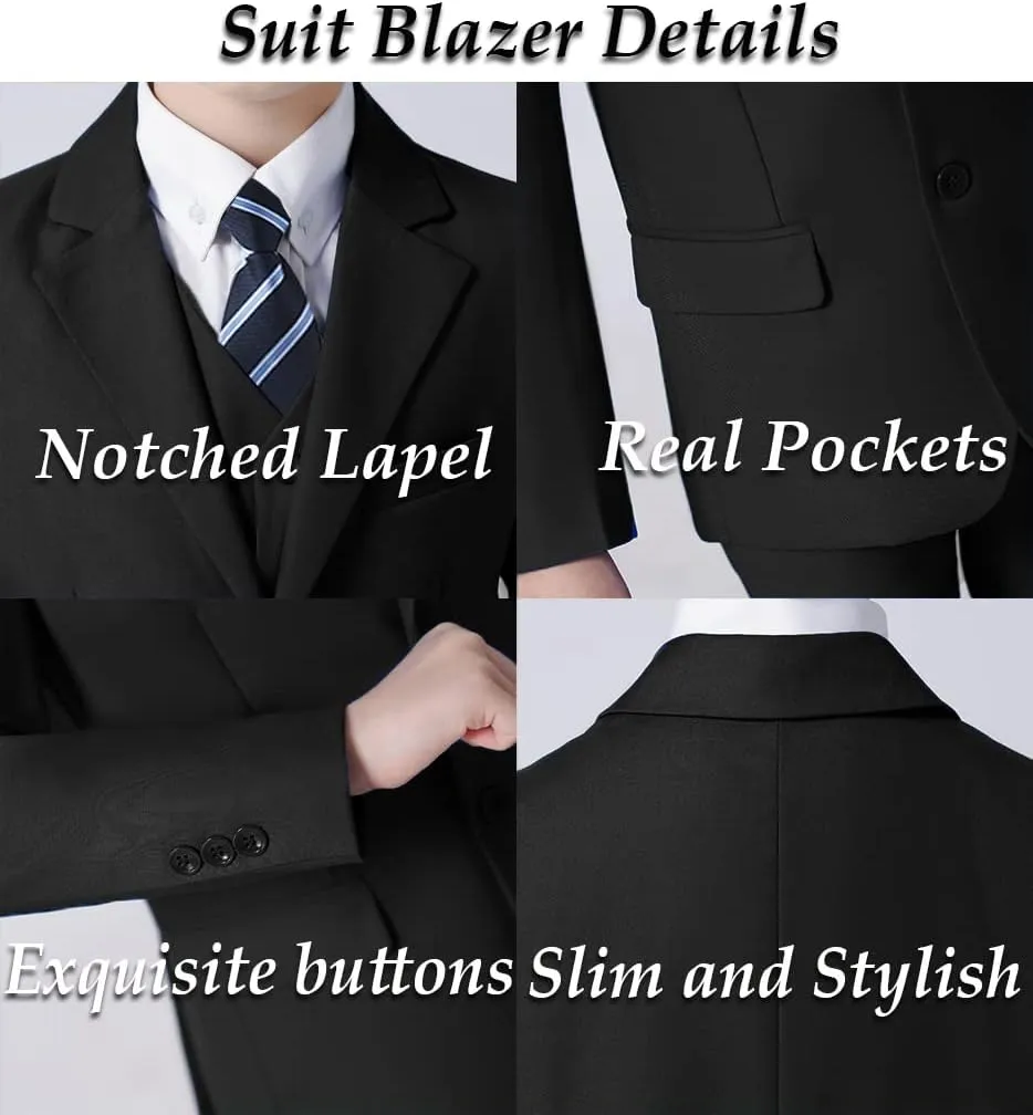 Boys Suits 5 Piece Slim Fit Suit for Kids Formal Ring Bearer Suits