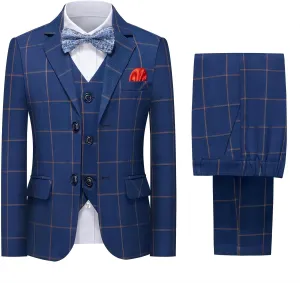 Boys Suits Set Plaid Blazer Vest Pants Single-Breasted Jacket Formal for Wedding Party Prom