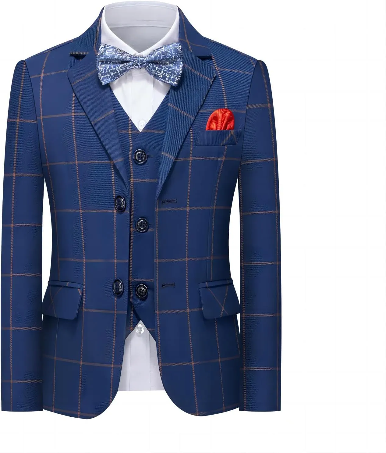 Boys Suits Set Plaid Blazer Vest Pants Single-Breasted Jacket Formal for Wedding Party Prom