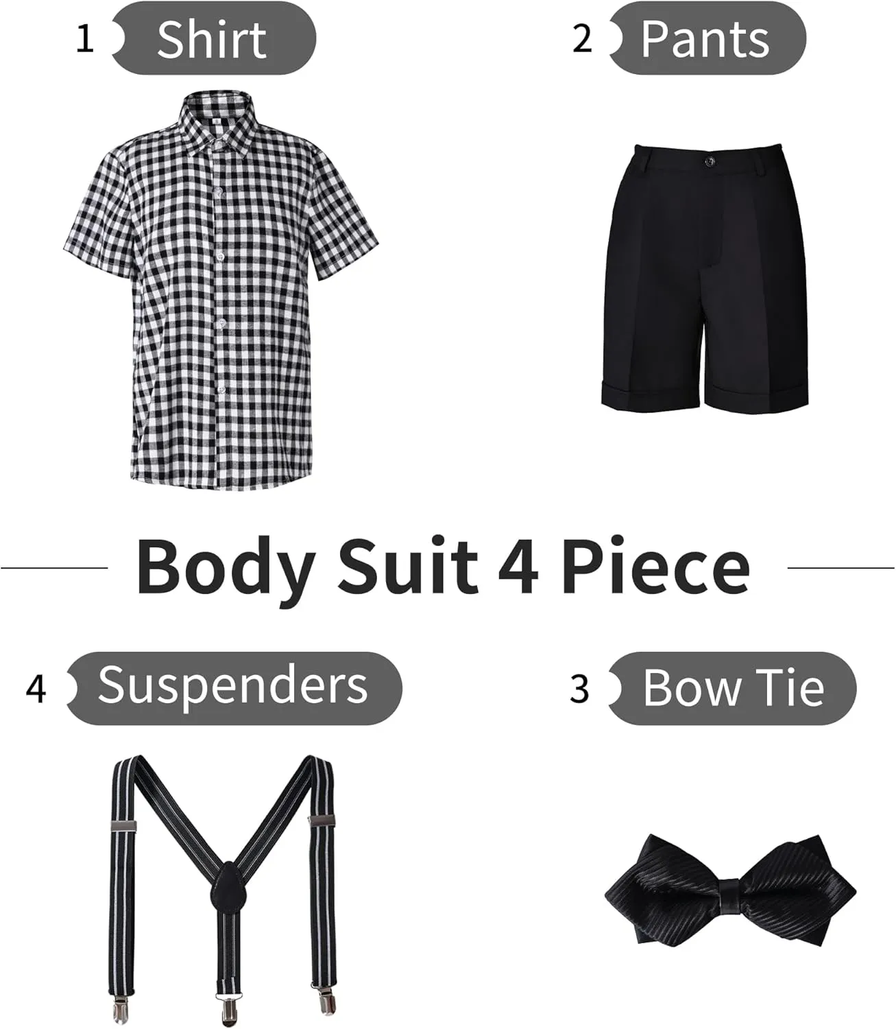 Boys Suits Set Summer Cotton Plaid Tollder Ring Bearer Outfit with Suspender Wedding Short