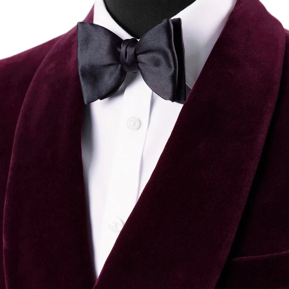 Burgundy Double-Breasted Velvet Smoking Jacket