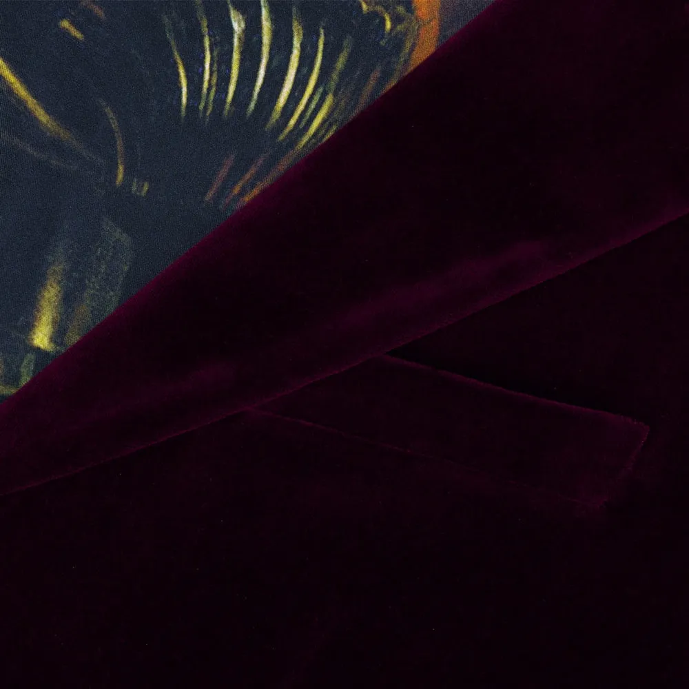 Burgundy Double-Breasted Velvet Smoking Jacket