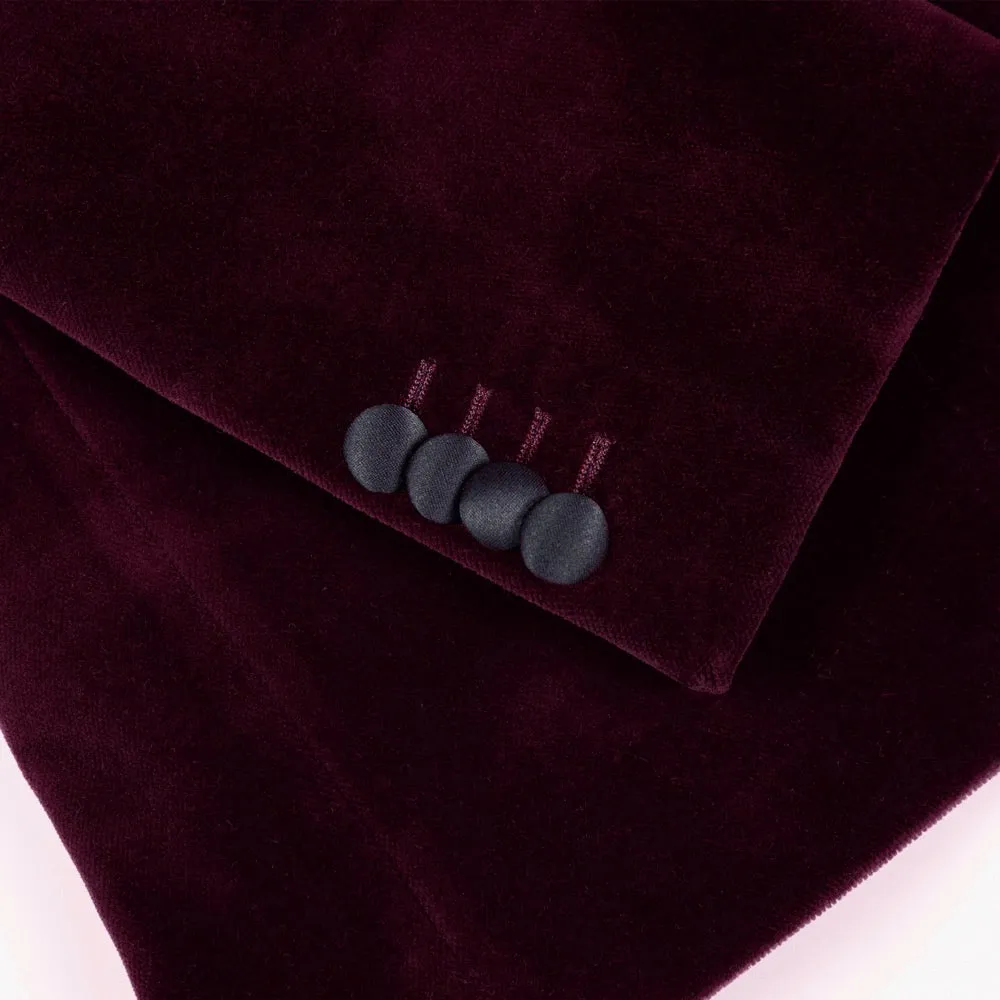 Burgundy Double-Breasted Velvet Smoking Jacket