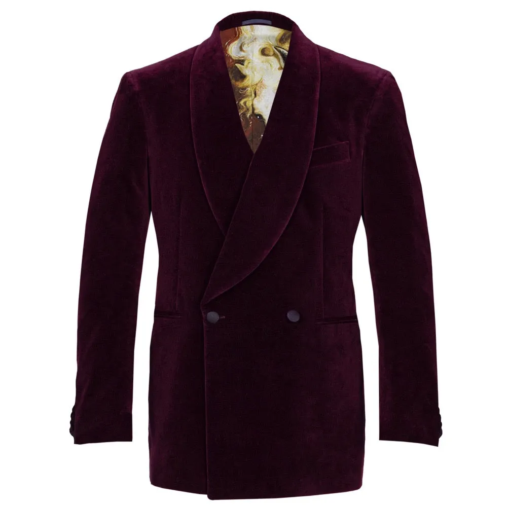 Burgundy Double-Breasted Velvet Smoking Jacket