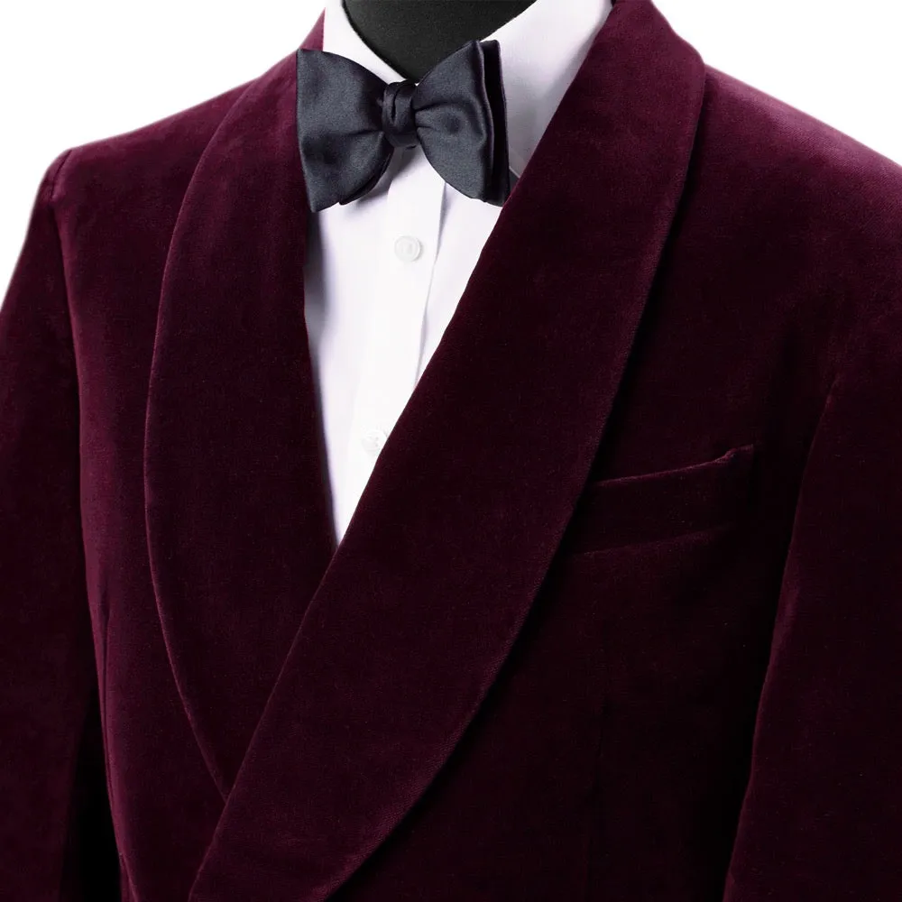 Burgundy Double-Breasted Velvet Smoking Jacket