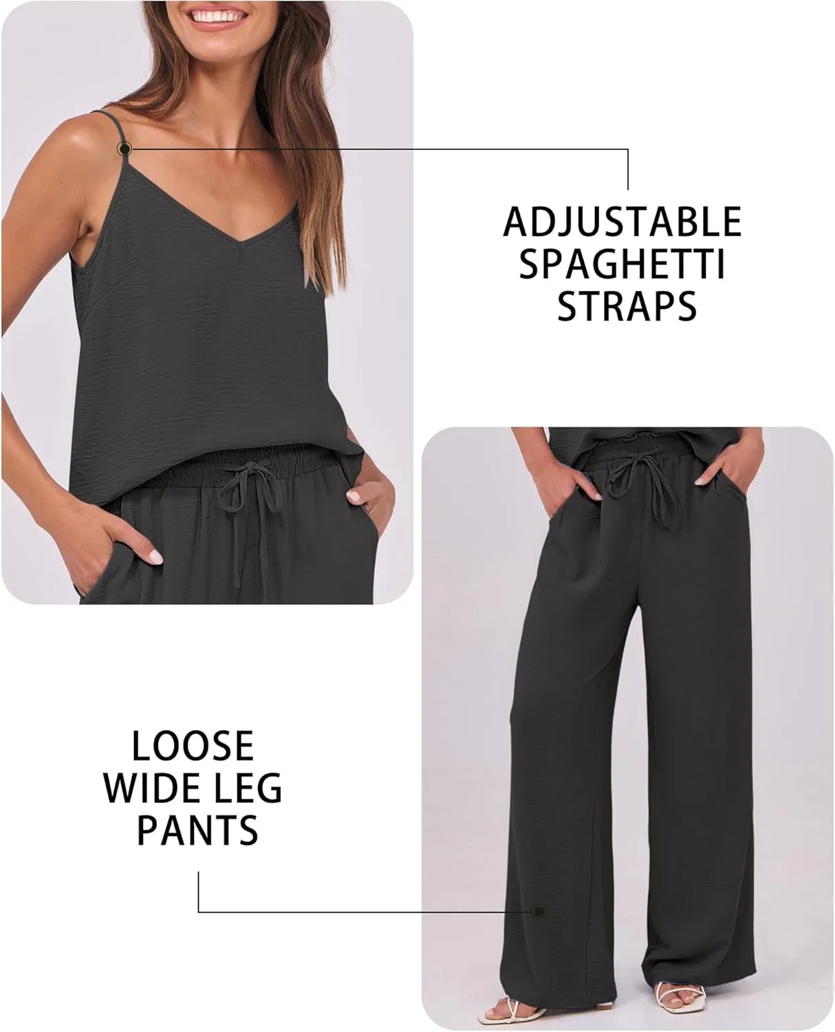 Caracilia 2 Piece Lounge Sets for Women Summer Casual Matching Wide Leg Pants Beach Travel Vacation 2025 Trendy Outfits