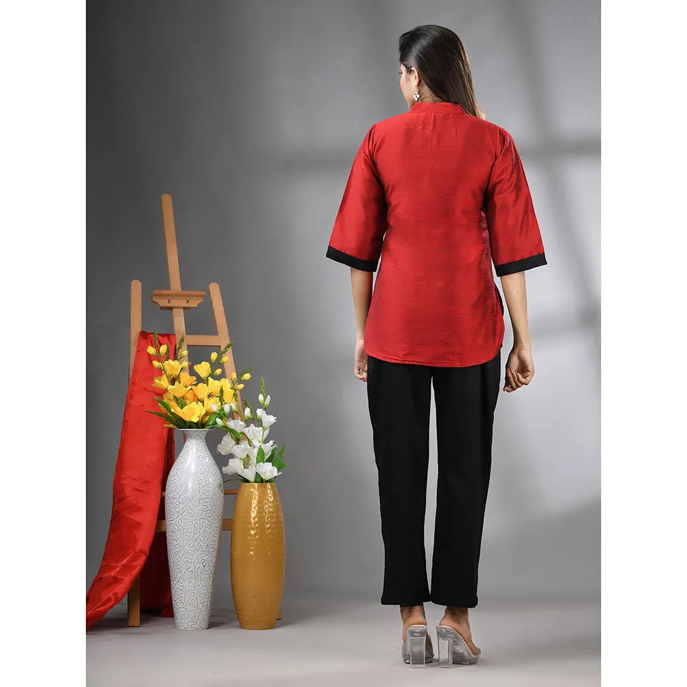 CHARUKRITI Red Colorblock Co-Ord (Set of 2)