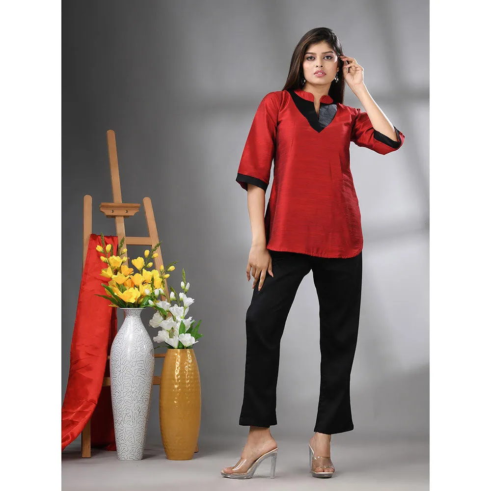 CHARUKRITI Red Colorblock Co-Ord (Set of 2)