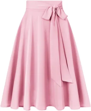 Christmas Chiffon Long Skirt Solid Color Women Vintage Midi Skirt with Belt