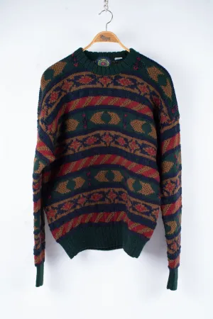 Chunky Warm & Soft Fair Isle Men's 100% Wool Sweater, L