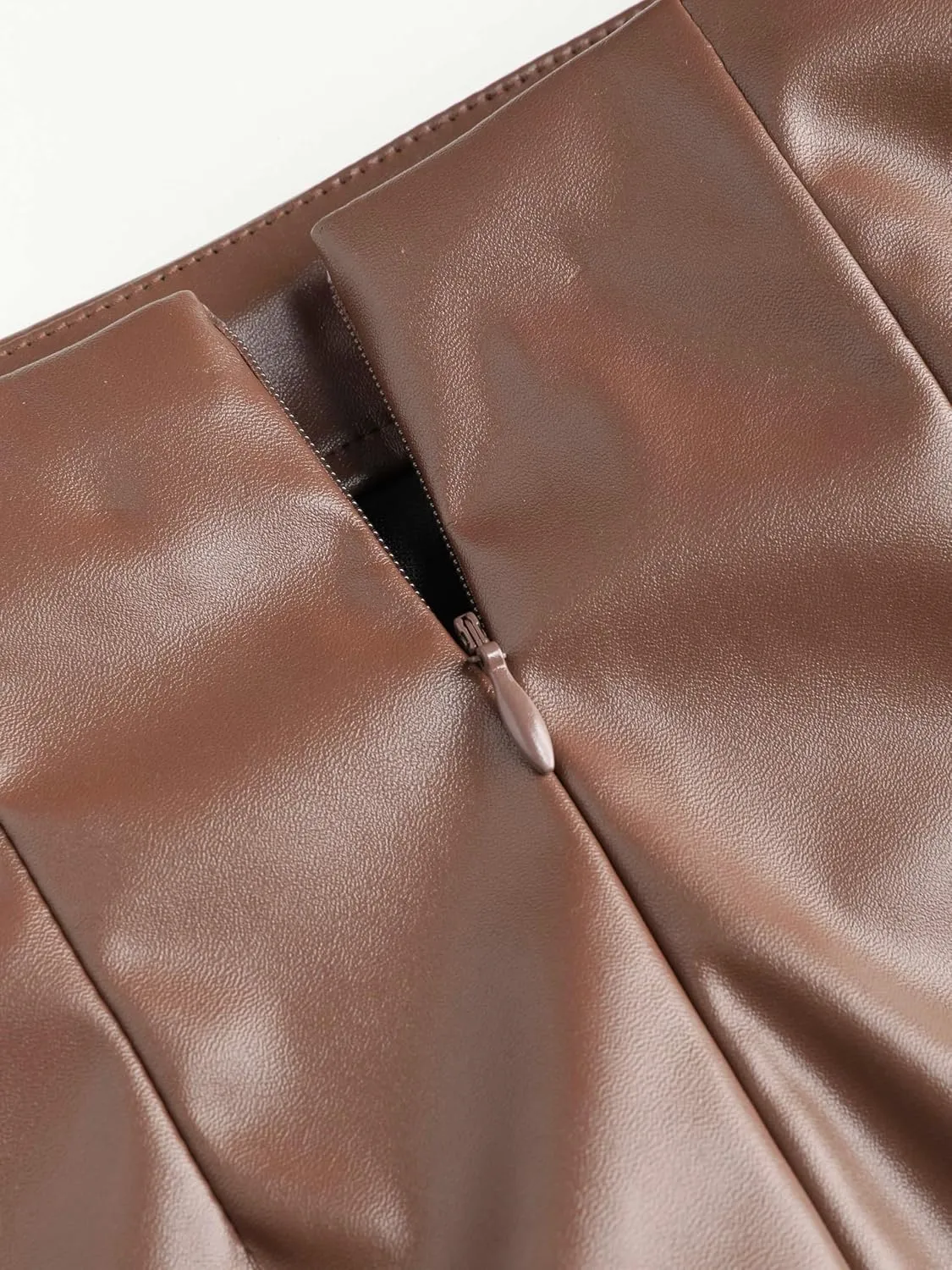 CIDER Faux Leather High Waist Drawstring Split Maxi Skirt