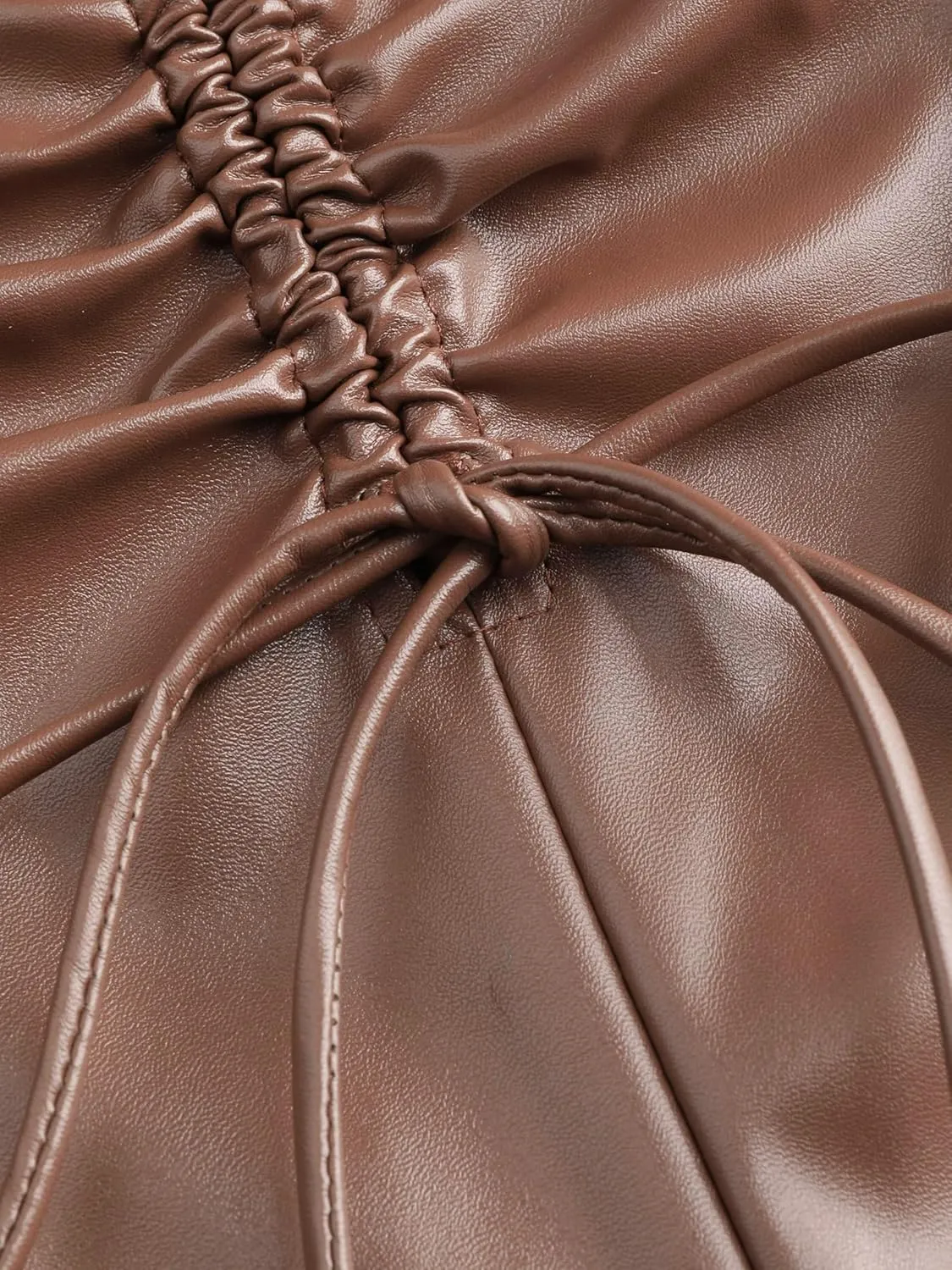 CIDER Faux Leather High Waist Drawstring Split Maxi Skirt