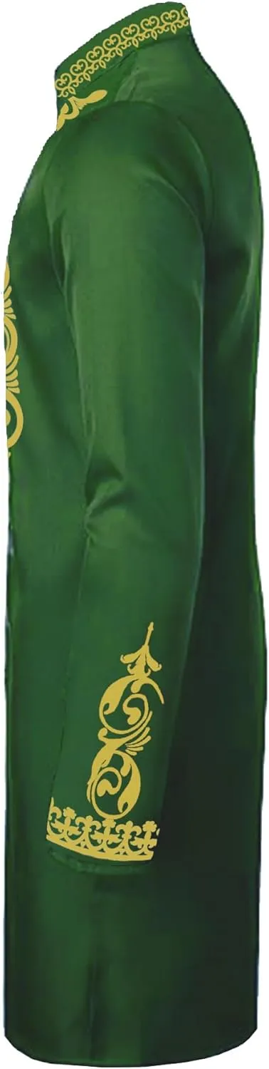 Daupanzees Mens African 2 Piece Set Long Sleeve Gold Print Dashiki and Pants Outfit Traditional Suit