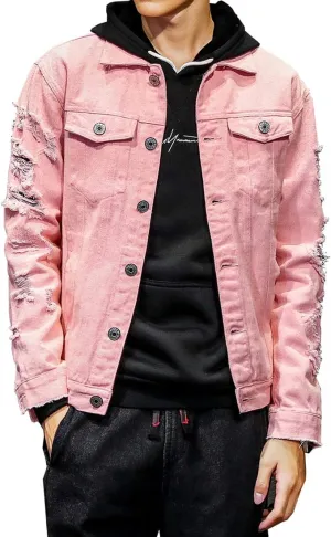 DAVID.ANN Men's Denim Jacket Slim Fit Trucker Coat