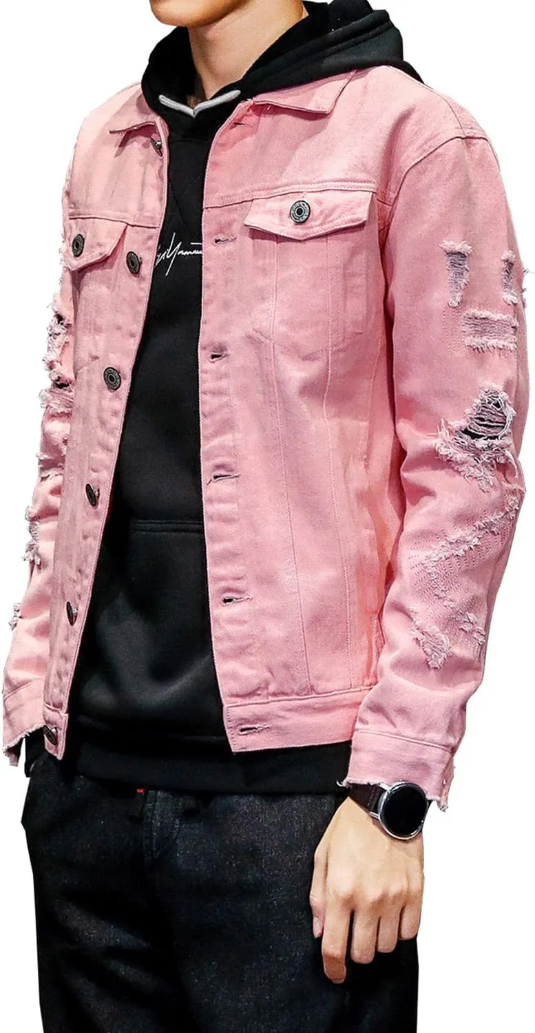 DAVID.ANN Men's Denim Jacket Slim Fit Trucker Coat