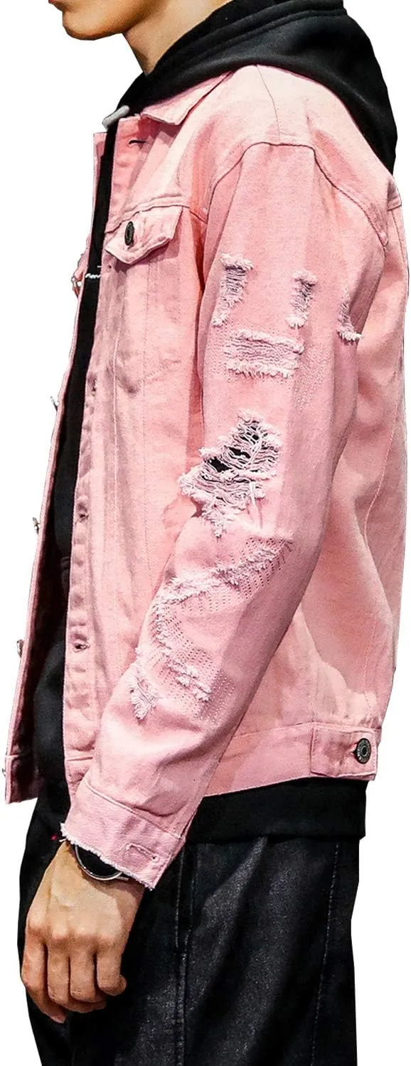 DAVID.ANN Men's Denim Jacket Slim Fit Trucker Coat
